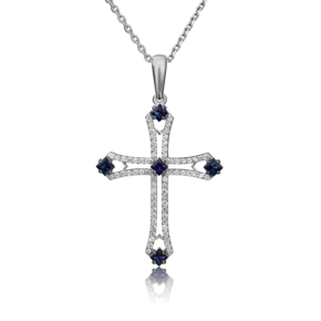 Декоративный крест из белого золота с сапфирами и бриллиантами 03-0485-00-105-1120-30