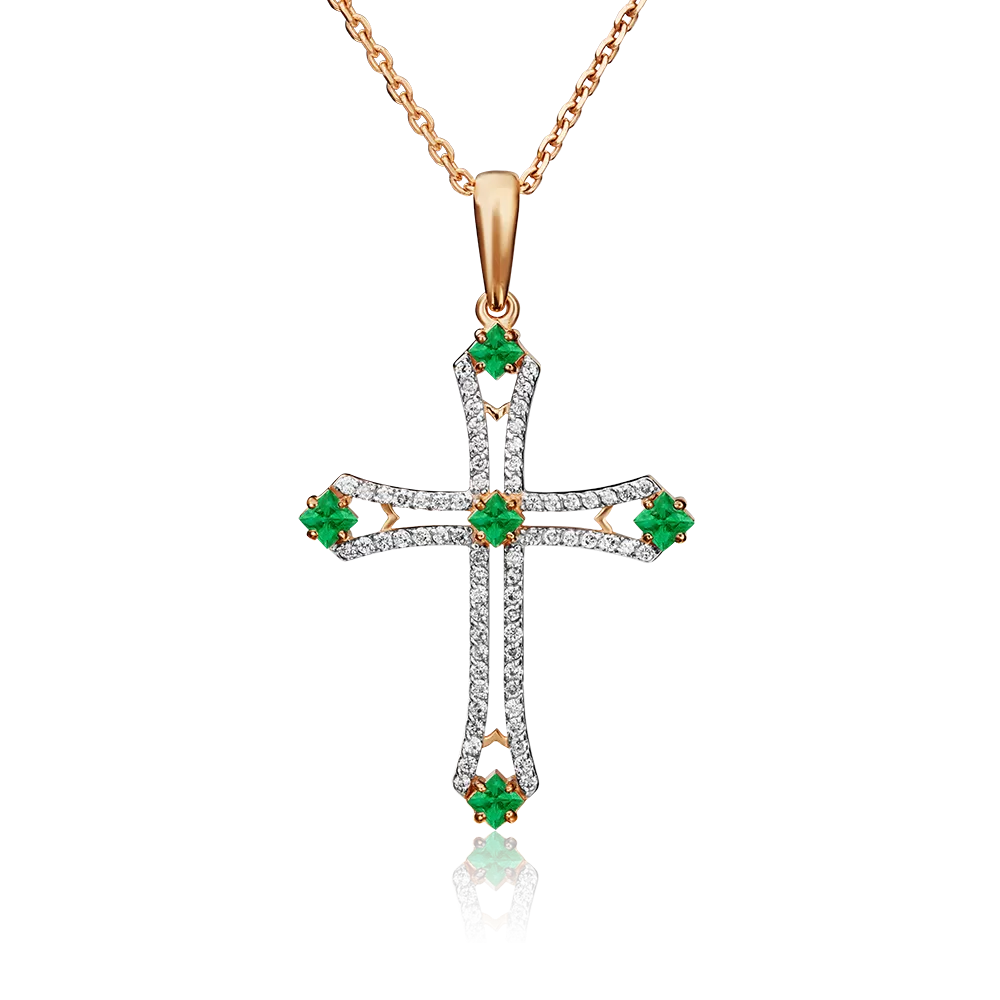 Декоративный крест из красного золота с изумрудами и бриллиантами 03-0484-00-106-1110-30