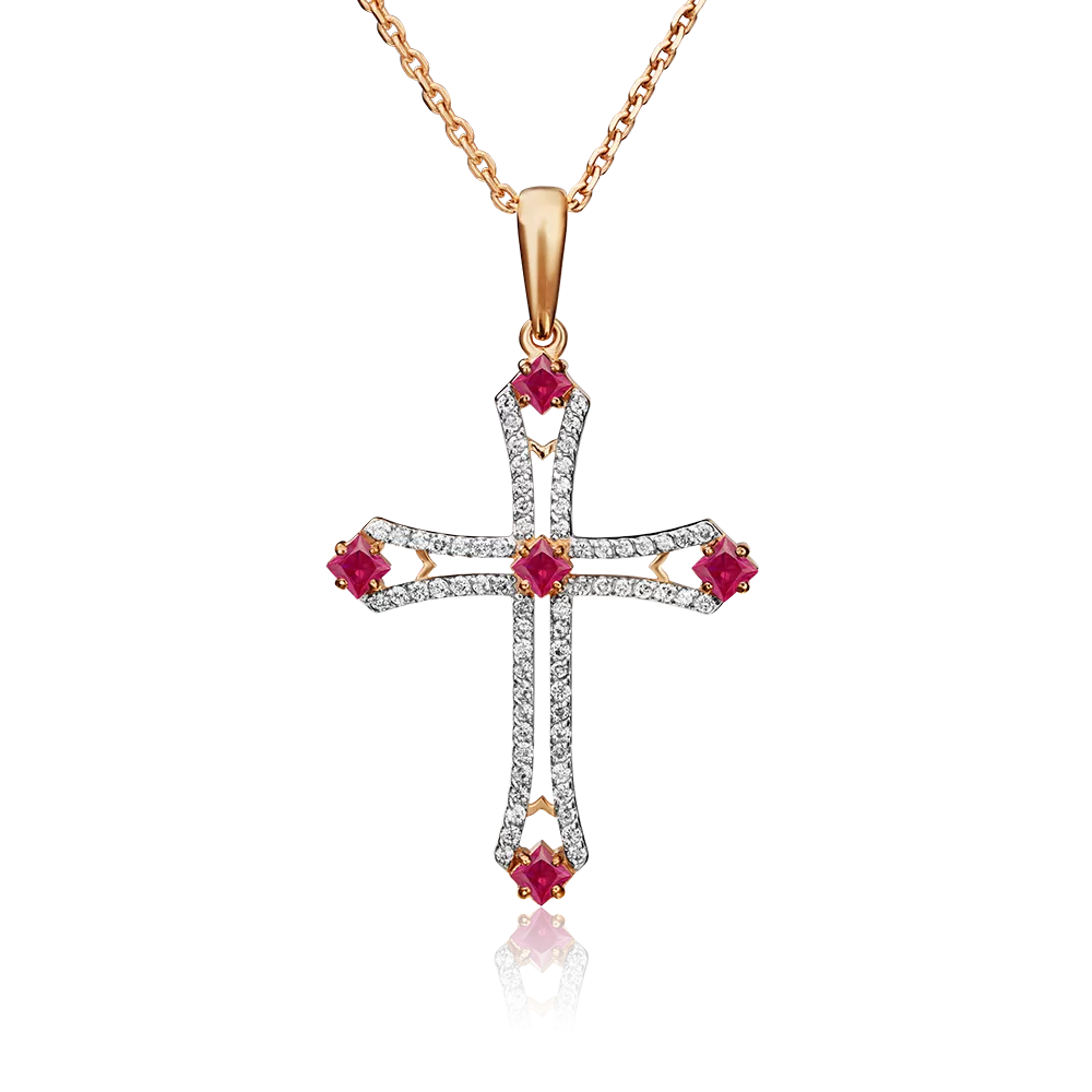Декоративный крест из красного золота с рубинами и бриллиантами 03-0484-00-107-1110-30