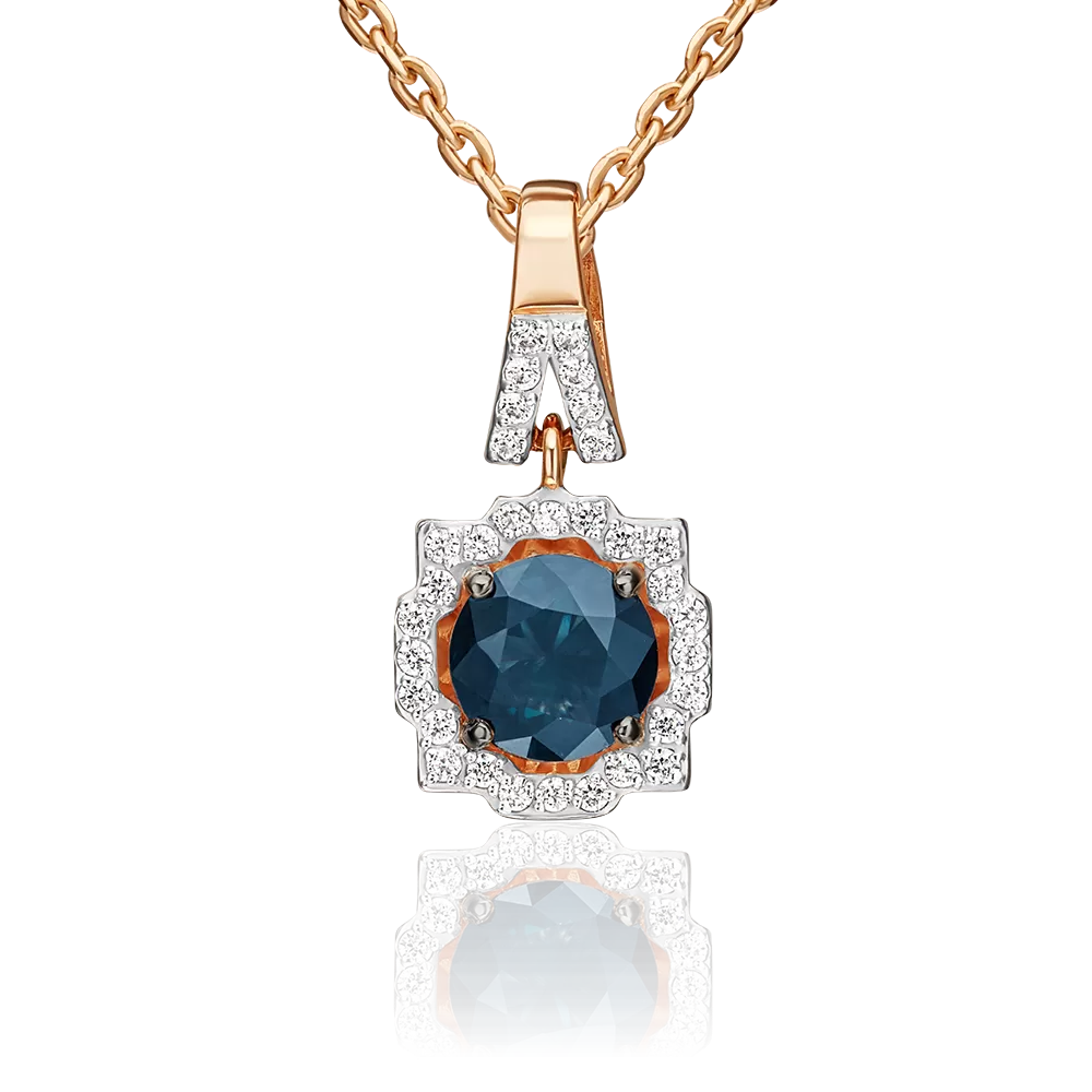 Подвеска из красного золота с сапфиром и бриллиантами 03-0486-00-105-1110-30