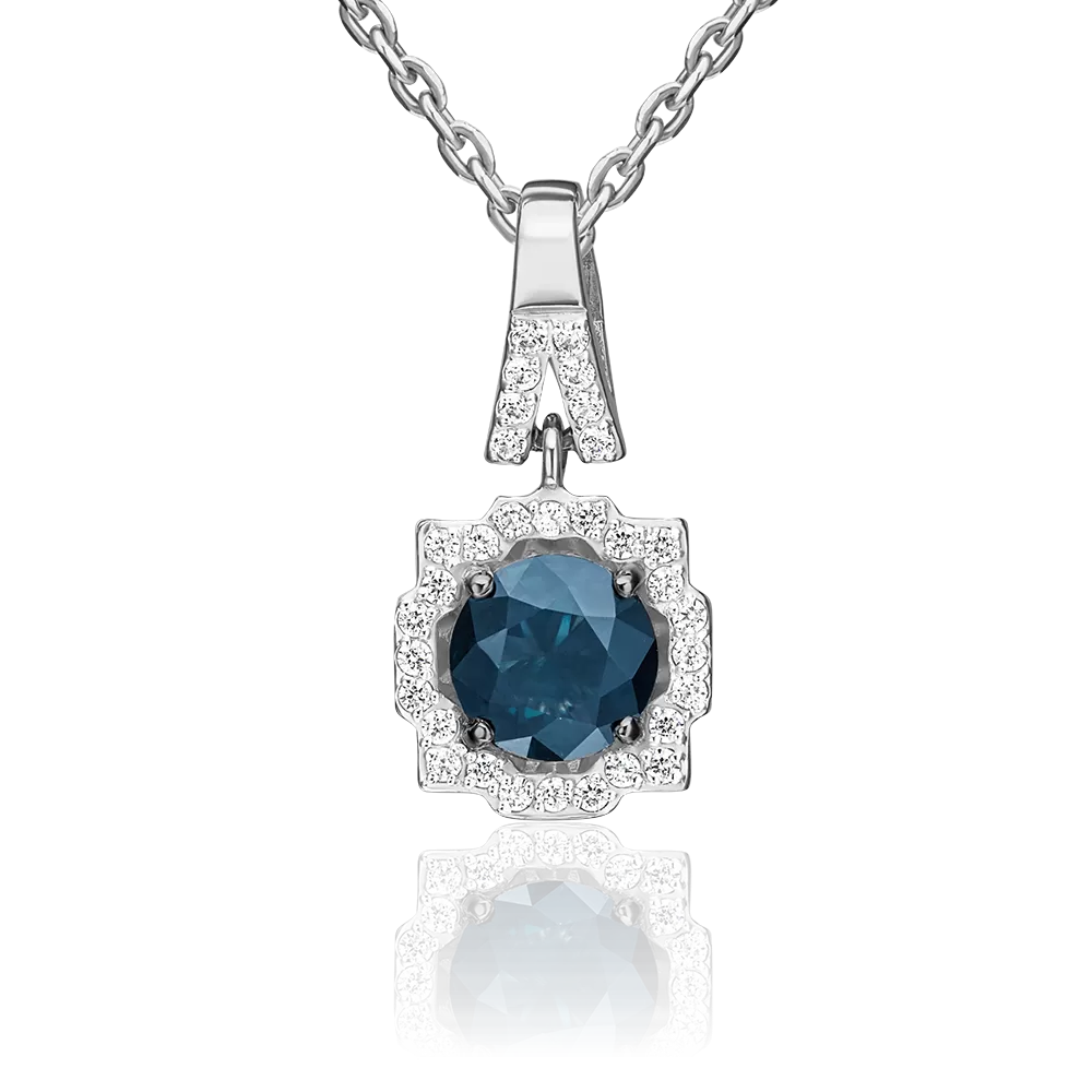 Подвеска из белого золота с сапфиром и бриллиантами 03-0487-00-105-1120-30