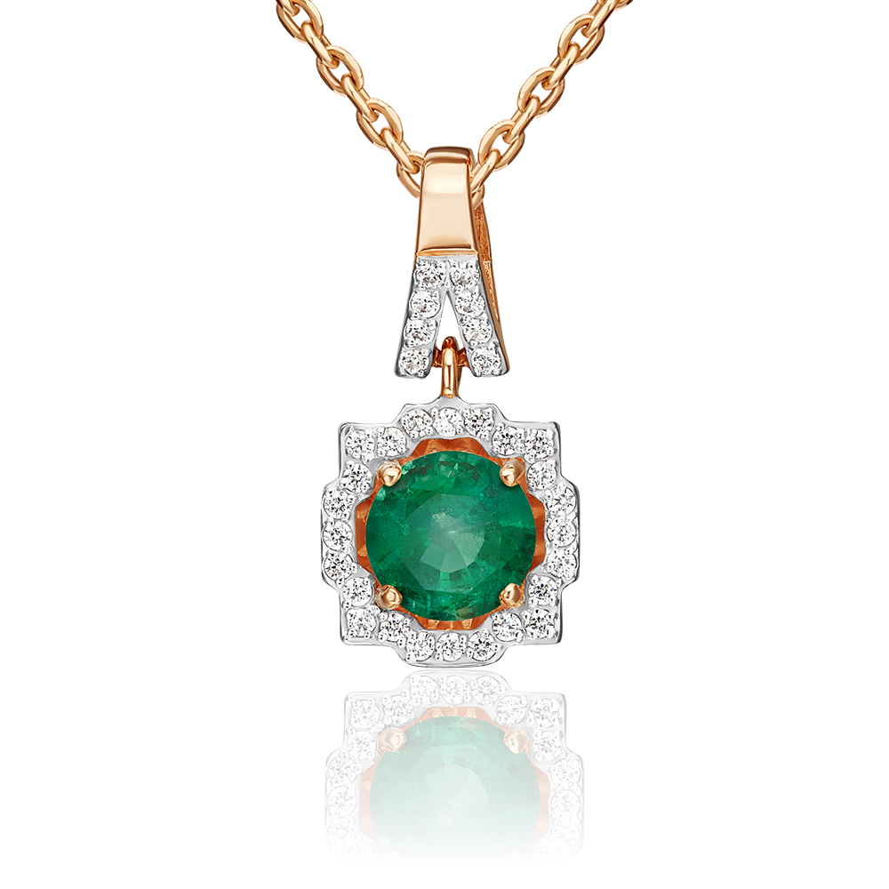 Подвеска из красного золота с изумрудом и бриллиантами 03-0486-00-106-1110-30