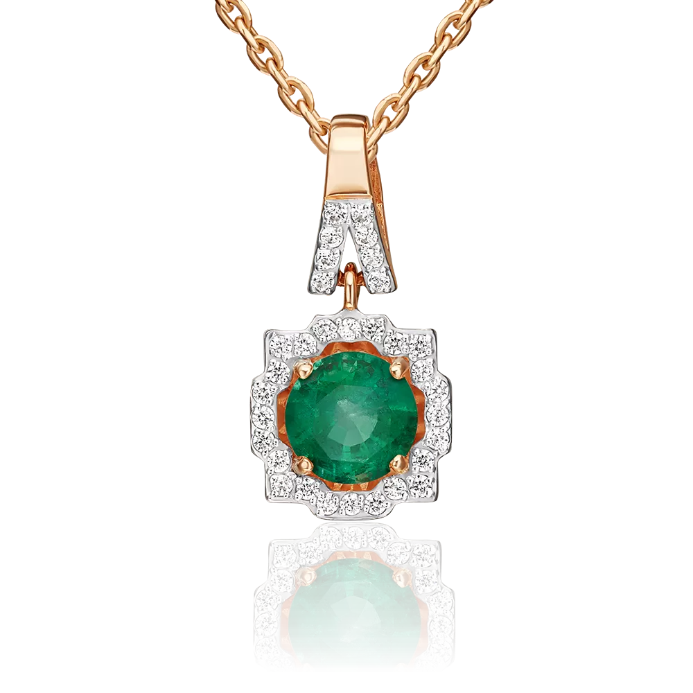 Подвеска из красного золота с изумрудом и бриллиантами 03-0486-00-106-1110-30