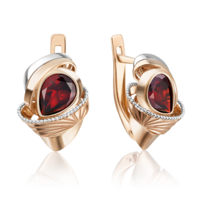 Серьги с английским замком из красного золота с гранатом 02-4026-00-204-1110-57