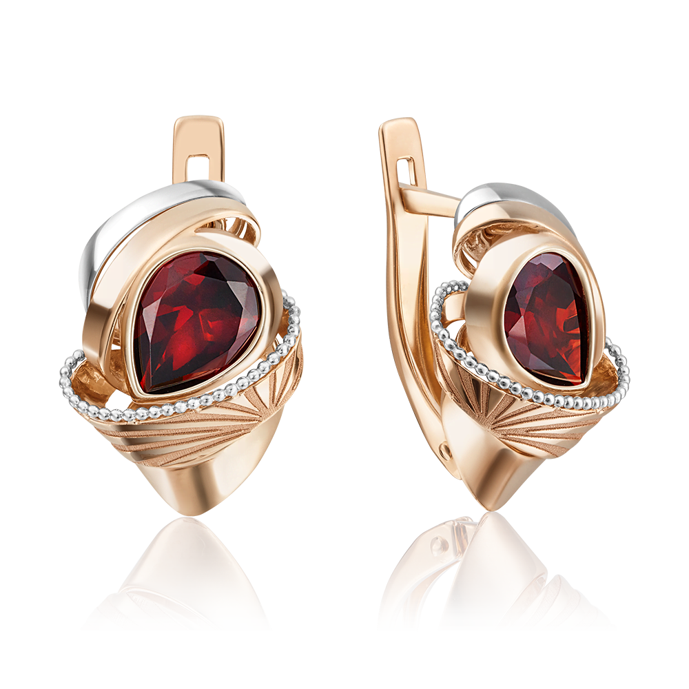 Серьги с английским замком из красного золота с гранатом 02-4026-00-204-1110-57