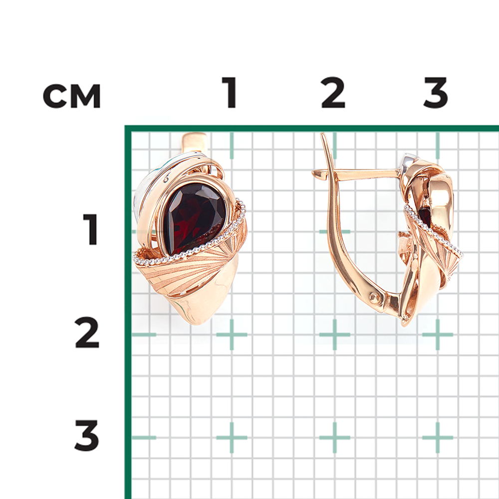Серьги с английским замком из красного золота с гранатом 02-4026-00-204-1110-57