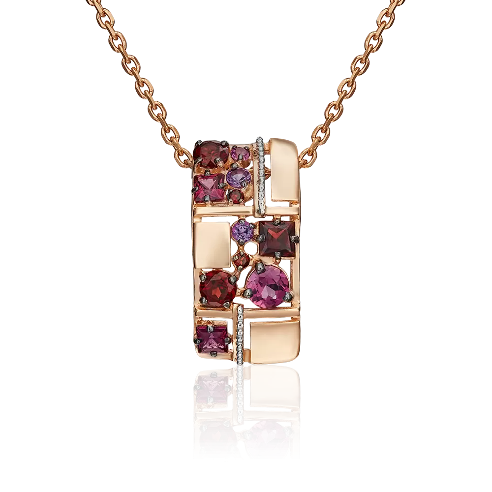 Подвеска из комбинированного золота с гранатами и аметистами 03-3064-00-257-1111-57