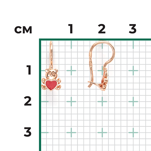Детские серьги «Медвежата» с французским замком из красного золота с эмалью 02-3040-00-000-1110-25
