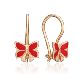 Детские серьги «Банты» с французским замком из красного золота с эмалью 02-3043-00-000-1110-25