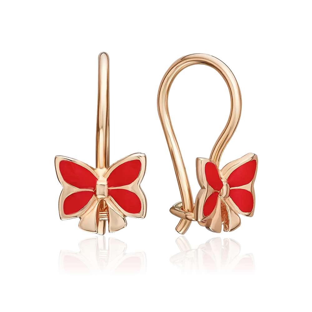 Детские серьги «Банты» с французским замком из красного золота с эмалью 02-3043-00-000-1110-25