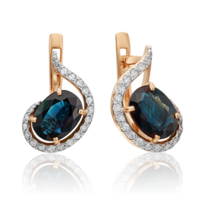 Серьги с английским замком из красного золота с сапфиром и бриллиантами 02-0721-00-105-1110-30