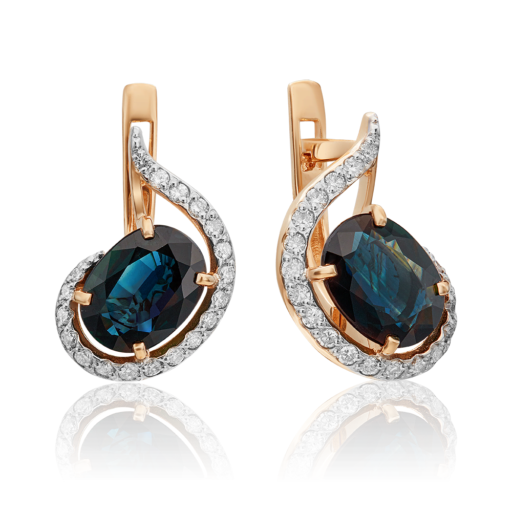 Серьги с английским замком из красного золота с сапфиром и бриллиантами 02-0721-00-105-1110-30