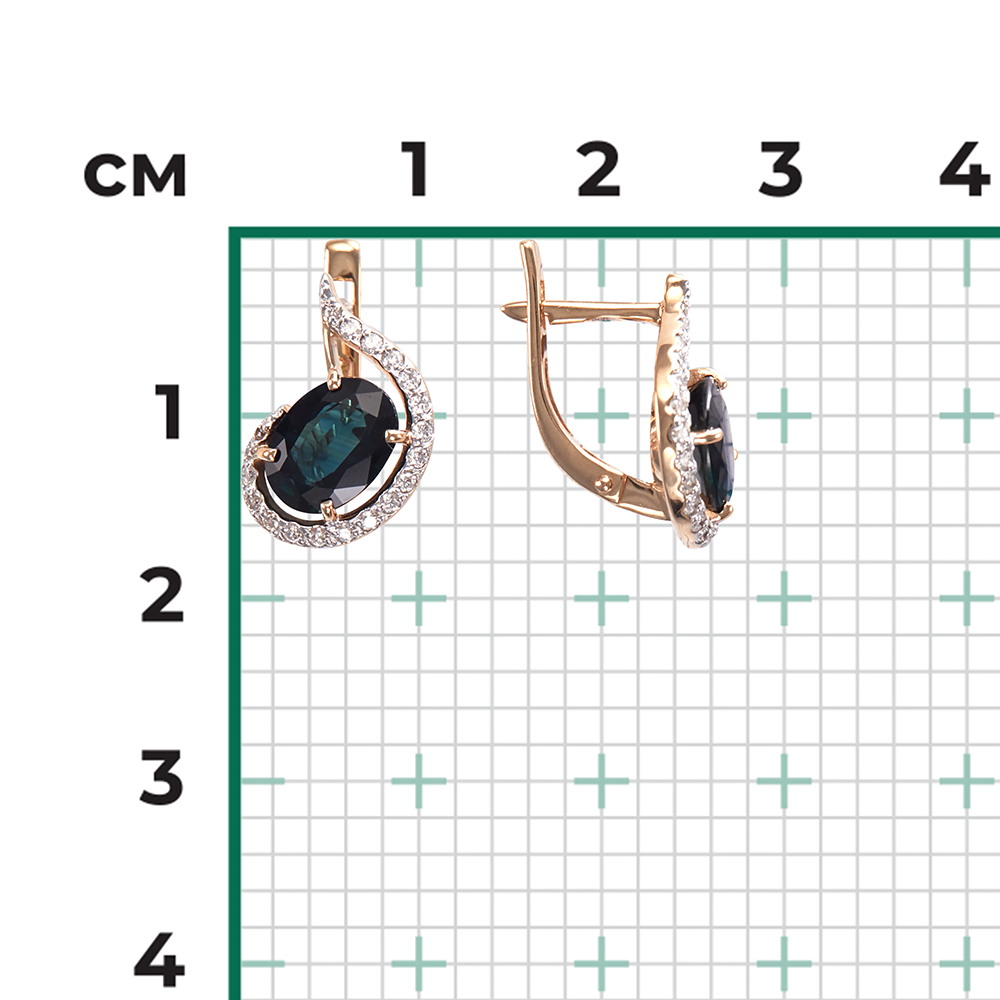 Серьги с английским замком из красного золота с сапфиром и бриллиантами 02-0721-00-105-1110-30