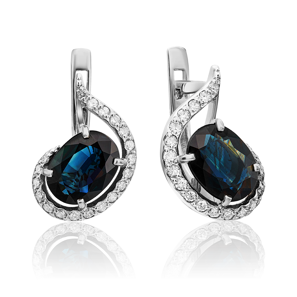 Серьги с английским замком из белого золота с сапфиром и бриллиантами 02-0722-00-105-1120-30