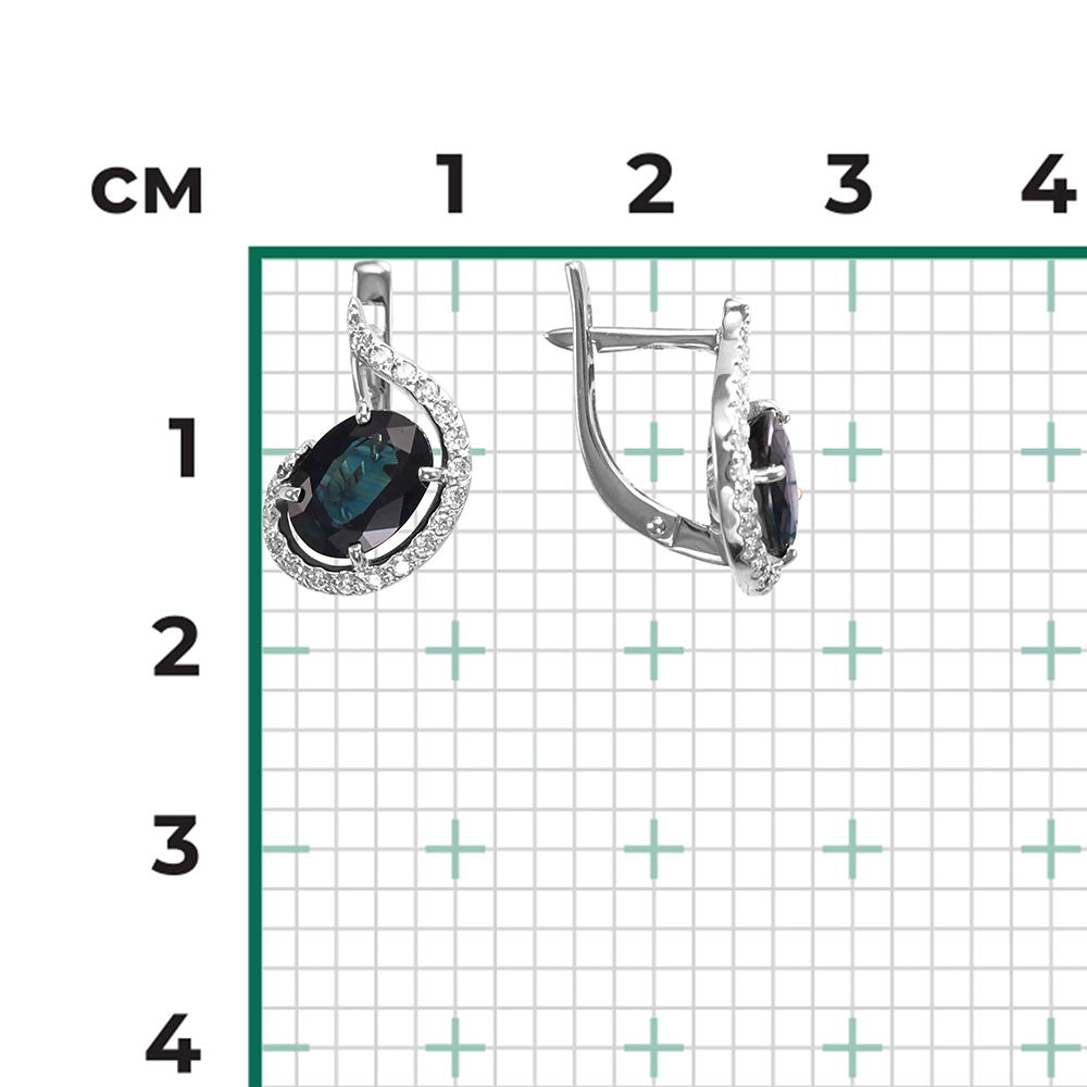 Серьги с английским замком из белого золота с сапфиром и бриллиантами 02-0722-00-105-1120-30