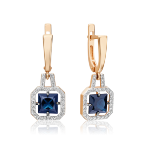 Серьги с английским замком из красного золота с сапфиром и бриллиантами 02-0723-00-105-1110-30