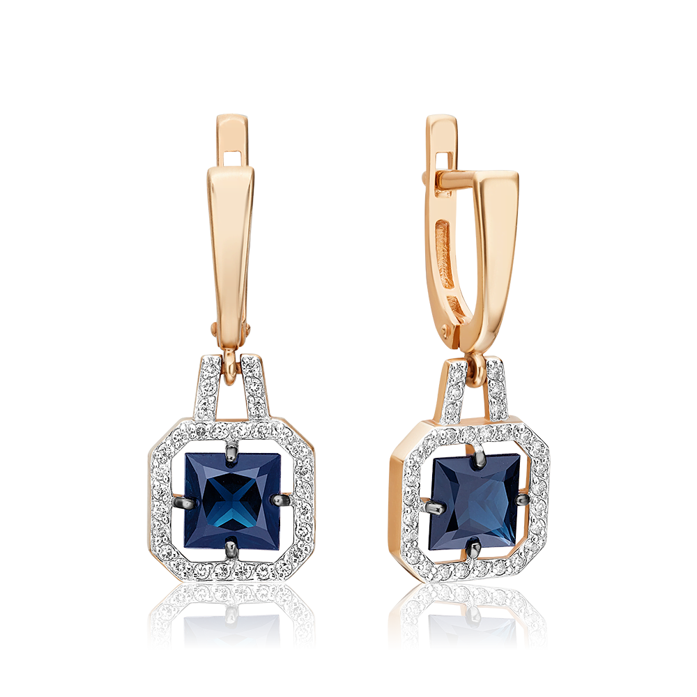 Серьги с английским замком из красного золота с сапфиром и бриллиантами 02-0723-00-105-1110-30