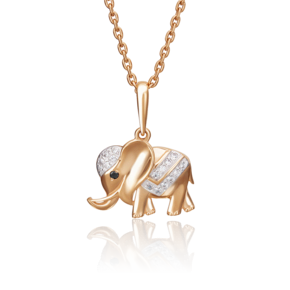 Подвеска «Слон» из красного золота с фианитами