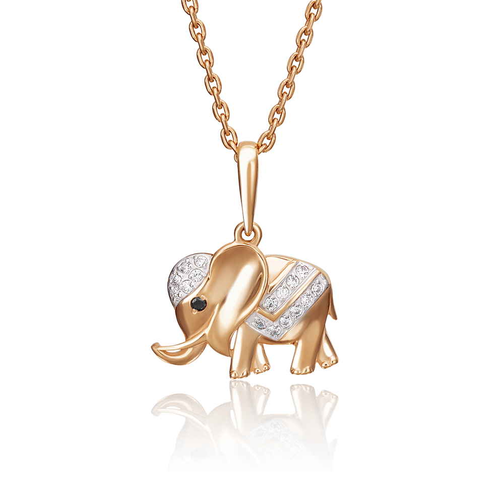 Подвеска «Слон» из красного золота с фианитами 03-2362-00-403-1110-03