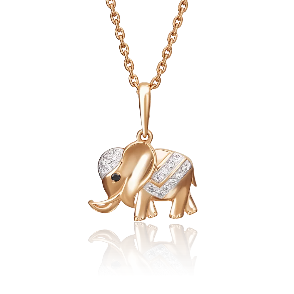 Подвеска «Слон» из красного золота с фианитами 03-2362-00-403-1110-03