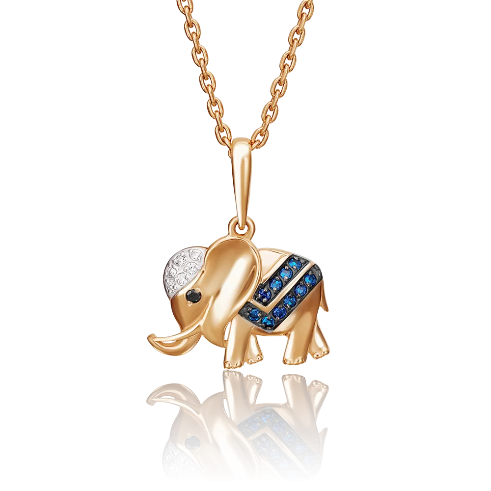 Подвеска «Слон» из красного золота с фианитами 03-2362-00-404-1110-03