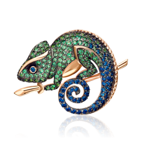 Брошь «Хамелеон» из красного золота с фианитами