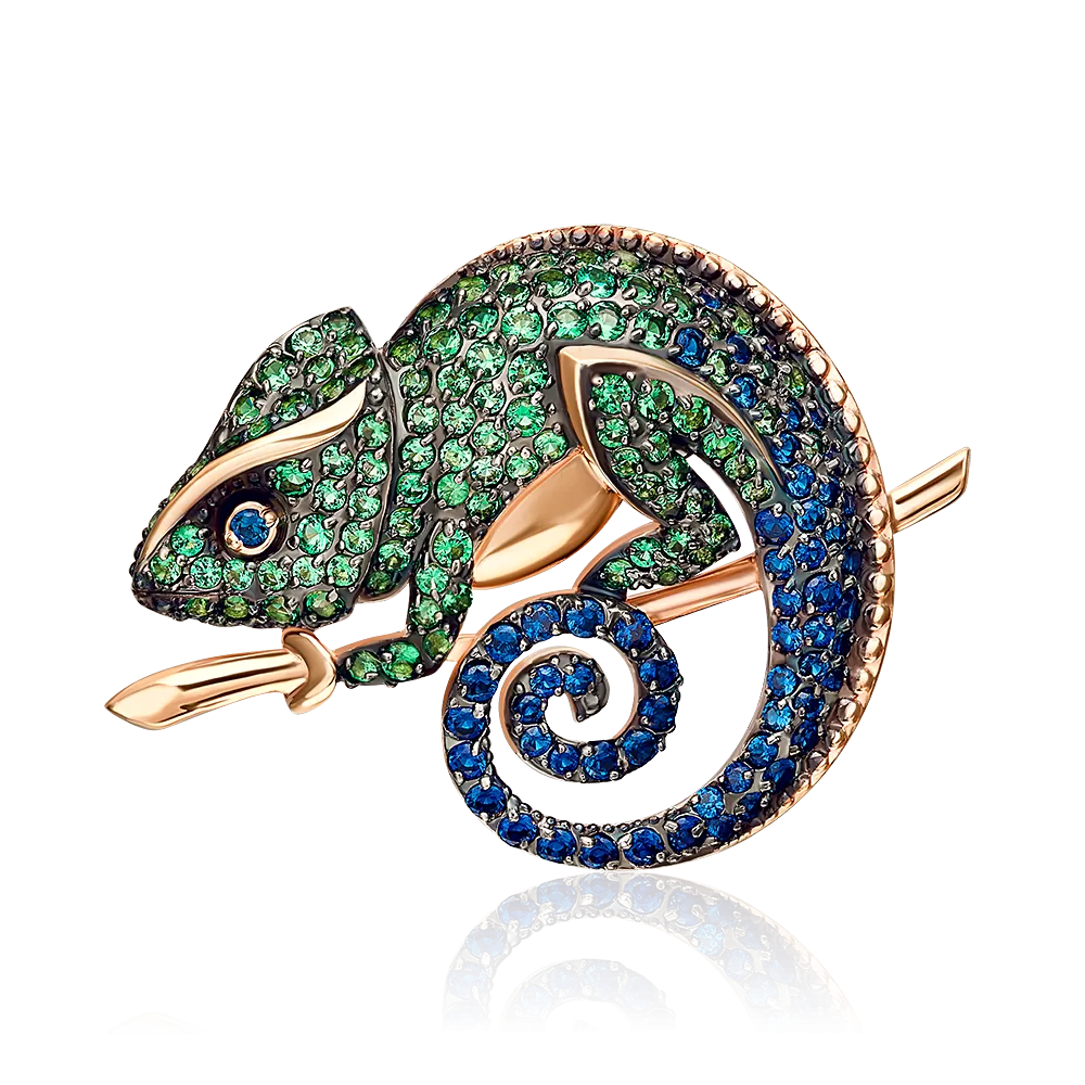 Брошь «Хамелеон» из красного золота с фианитами 04-0121-00-404-1110-52