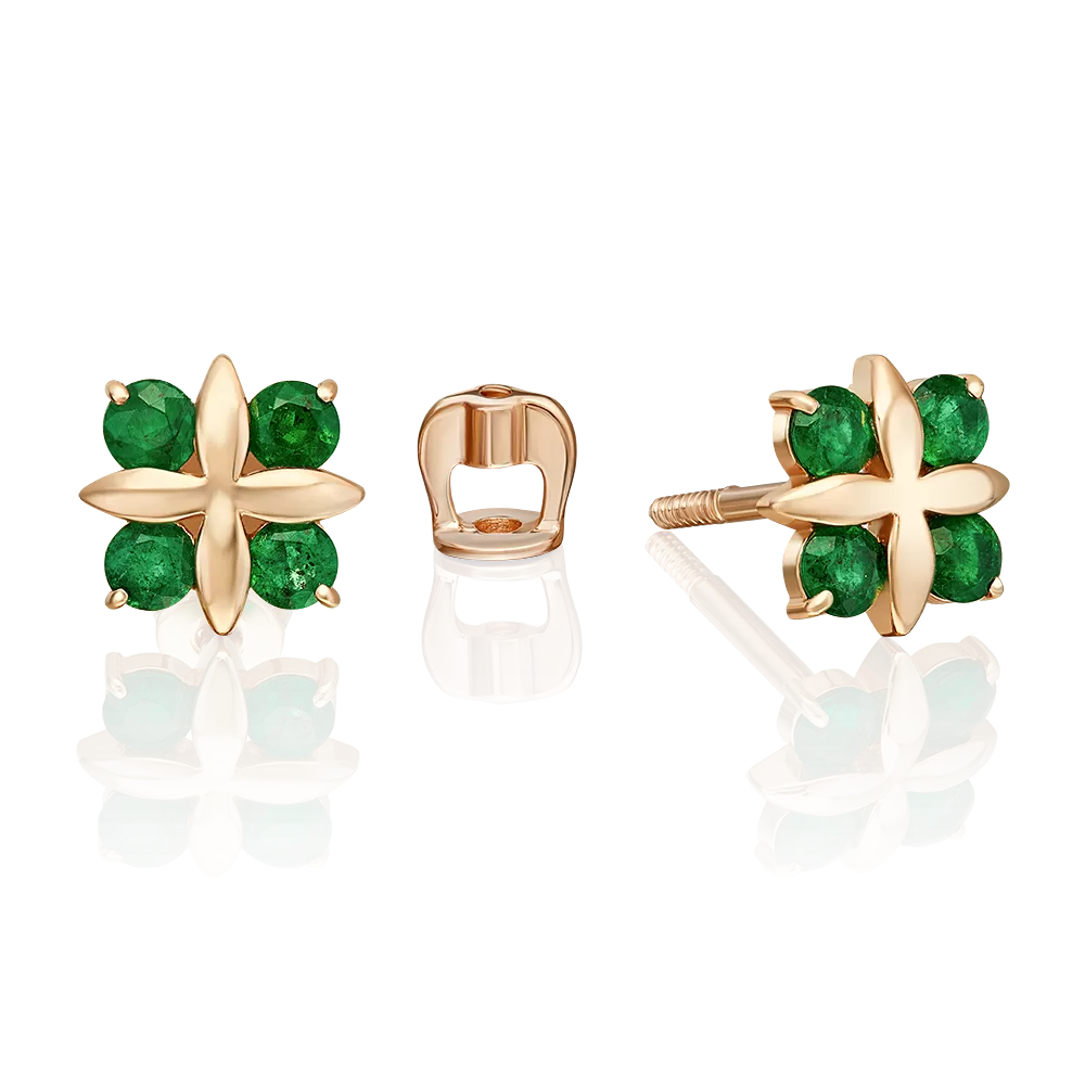 Серьги-пусеты из красного золота с изумрудами 02-5488-00-103-1110