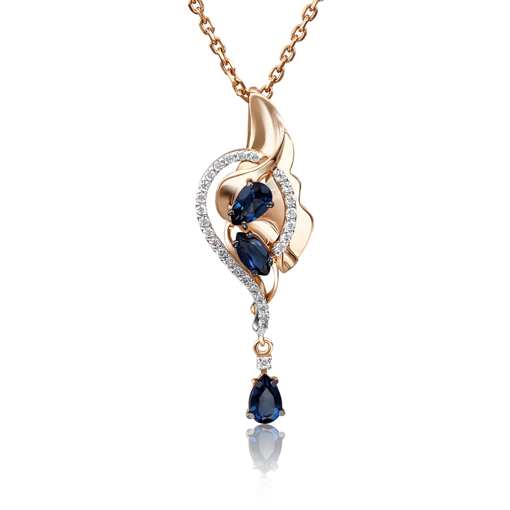 Подвеска из красного золота с сапфирами и бриллиантами 03-2862-00-105-1110-30