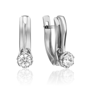 Серьги с английским замком из белого золота с фианитом 02-4404-00-501-1120-38