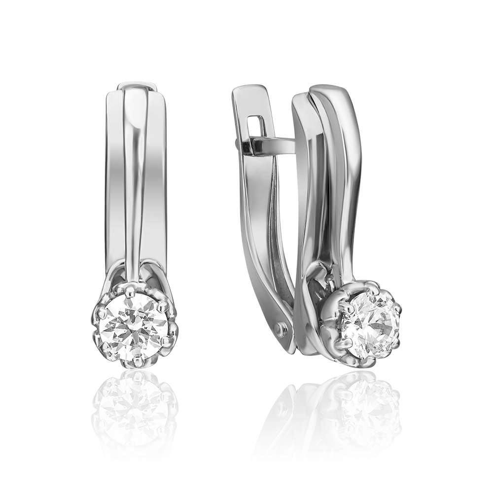 Серьги с английским замком из белого золота с фианитом 02-4404-00-501-1120-38