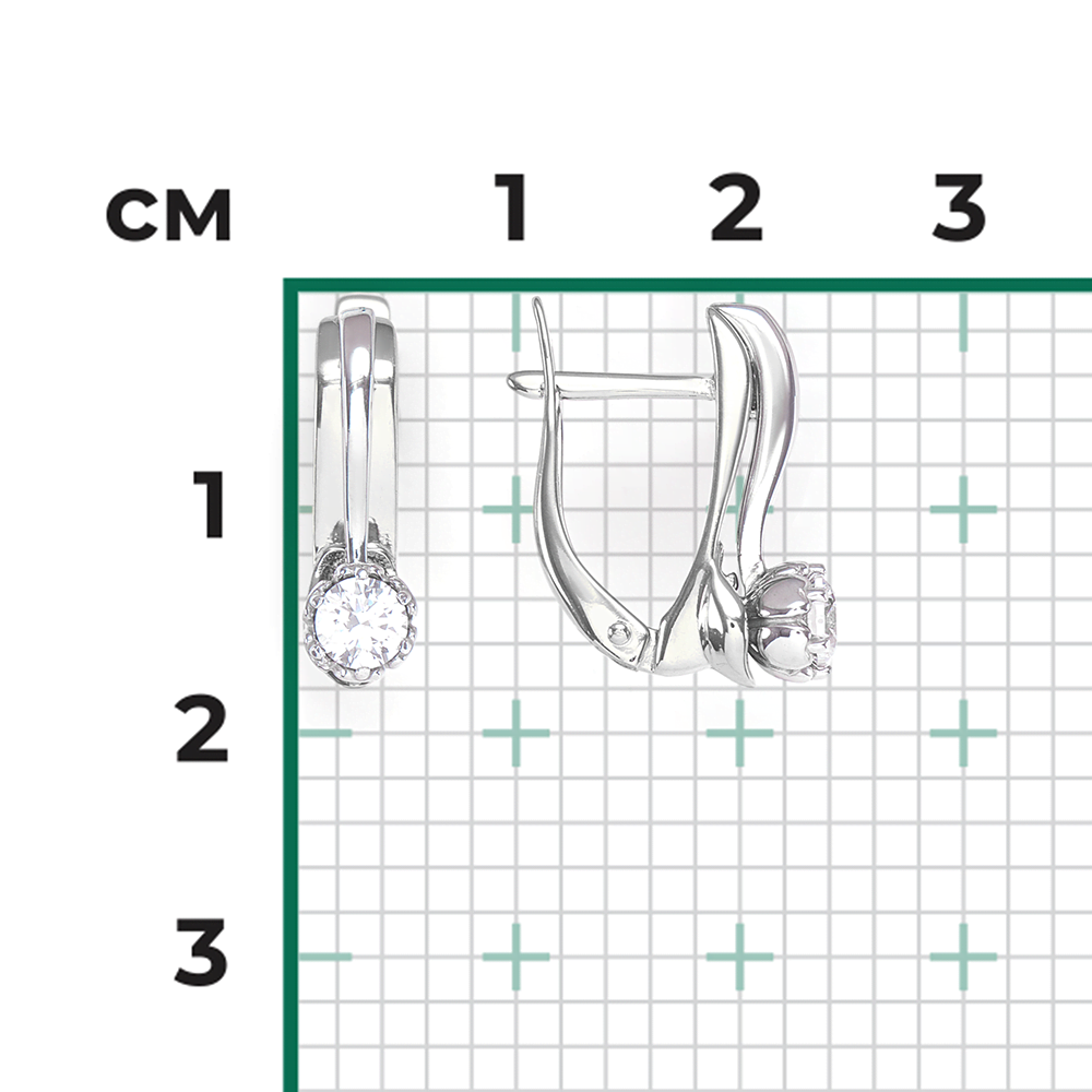 Серьги с английским замком из белого золота с фианитом 02-4404-00-501-1120-38