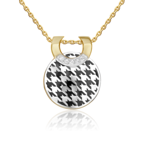 Подвеска с принтом «Гусиная лапка» из комбинированного золота с фианитами и эмалью 03-3446-00-401-1121