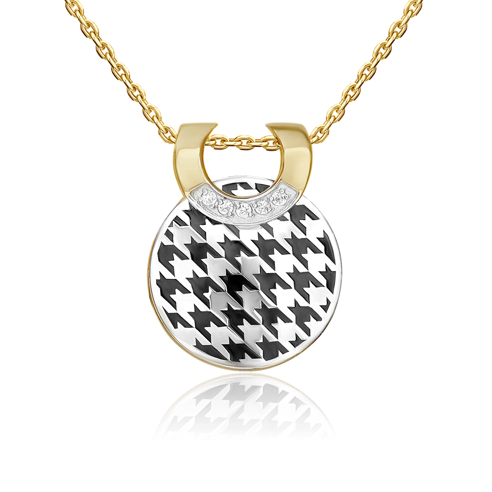 Подвеска с принтом «Гусиная лапка» из комбинированного золота с фианитами и эмалью 03-3446-00-401-1121