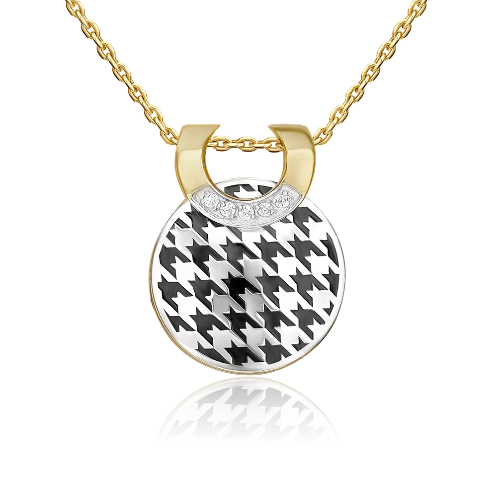 Подвеска с принтом «Гусиная лапка» из комбинированного золота с фианитами и эмалью 03-3446-00-401-1121