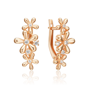 Серьги с английским замком из красного золота с фианитами 02-5527-00-401-1110