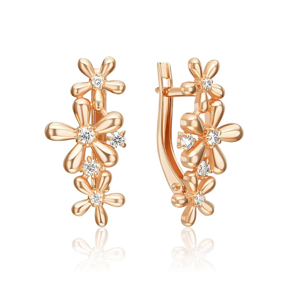 Серьги с английским замком из красного золота с фианитами 02-5527-00-401-1110