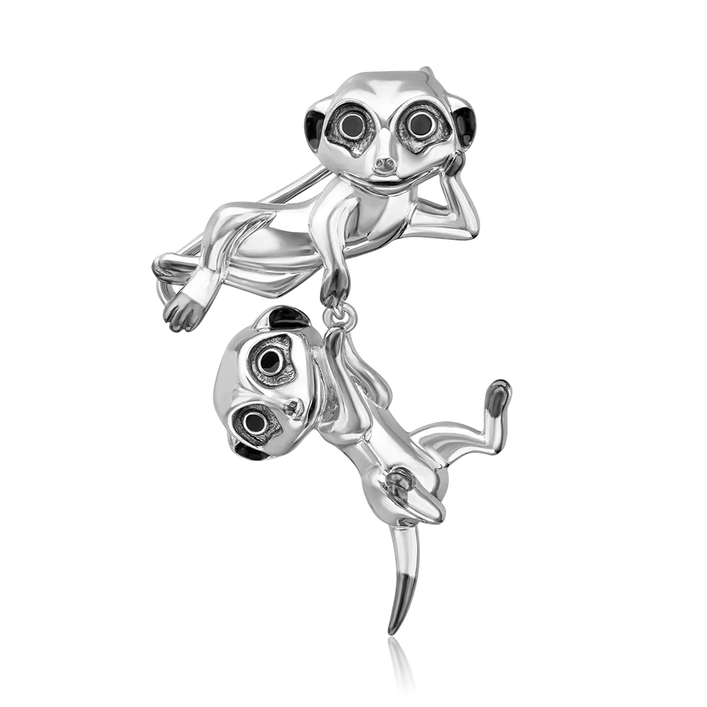 Брошь «Сурикаты» из серебра с эмалью 04-0276-00-000-0200