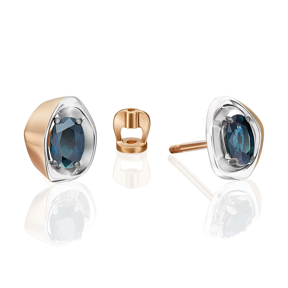 Серьги-пусеты из комбинированного золота с сапфиром 02-5224-00-102-1111