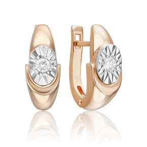 Серьги с английским замком из комбинированного золота с бриллиантом 02-5247-00-101-1111