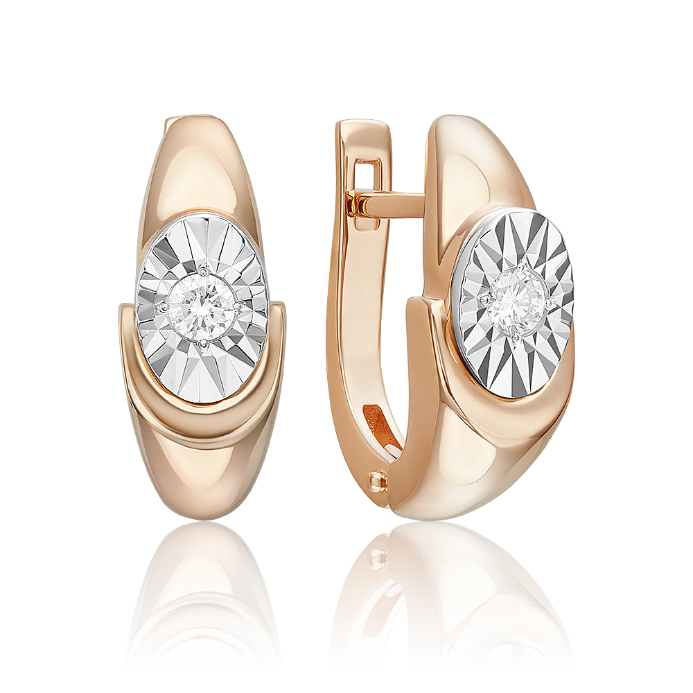 Серьги с английским замком из комбинированного золота с бриллиантом 02-5247-00-101-1111