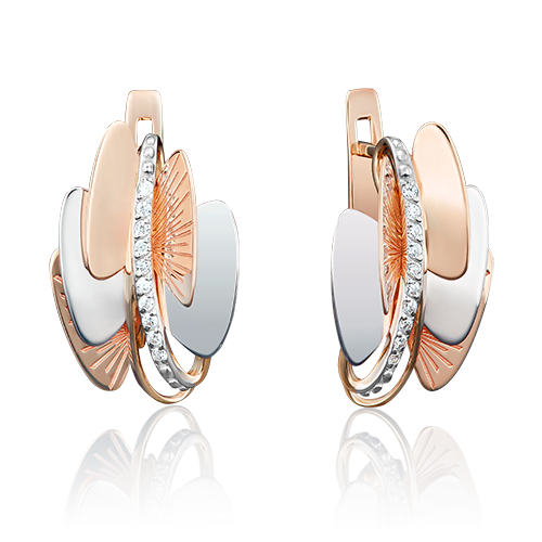 Серьги с английским замком из красного золота с фианитами 02-3958-00-401-1110-48