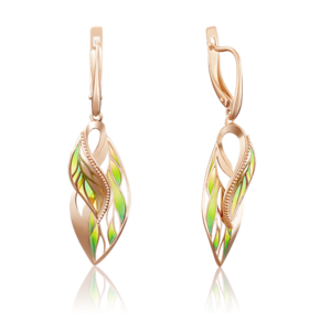 Серьги «Листья» с английским замком из красного золота с эмалью 02-3959-00-000-1110-48
