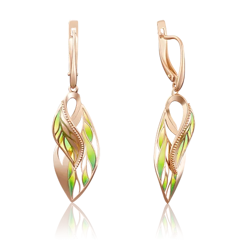 Серьги «Листья» с английским замком из красного золота с эмалью 02-3959-00-000-1110-48