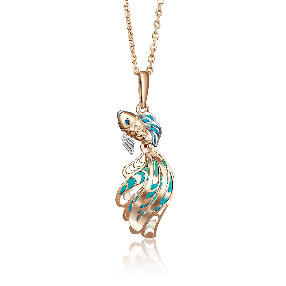 Подвеска «Рыбка» из красного золота с эмалью 03-2686-00-000-1110-48