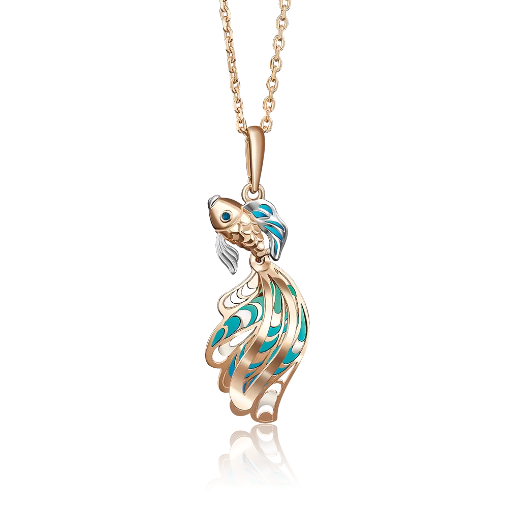 Подвеска «Рыбка» из красного золота с эмалью 03-2686-00-000-1110-48