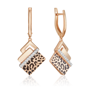 Серьги с принтом «Леопард» из красного золота с фианитами и эмалью 02-5191-00-401-1110