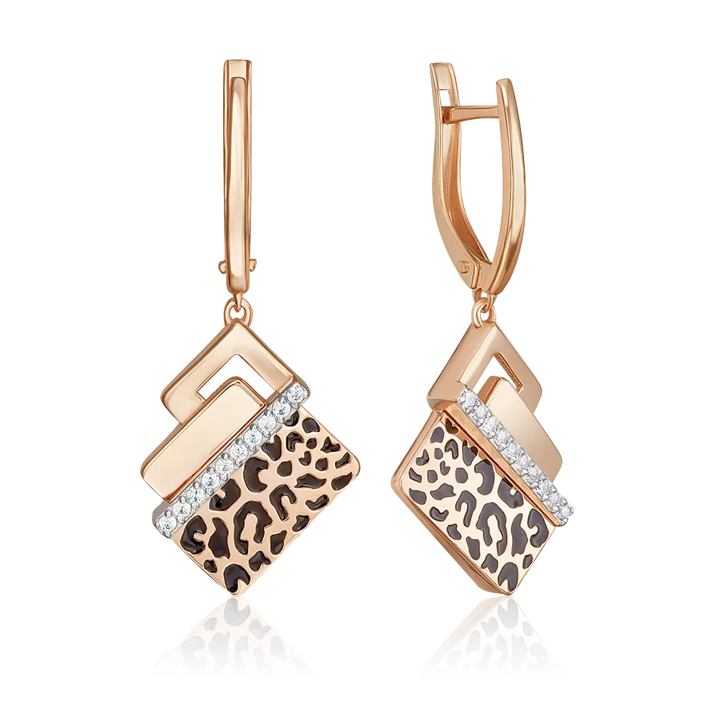 Серьги с принтом «Леопард» из красного золота с фианитами и эмалью 02-5191-00-401-1110