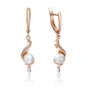 Серьги с английским замком из красного золота с жемчугом культивированным 02-4176-00-301-1110-31