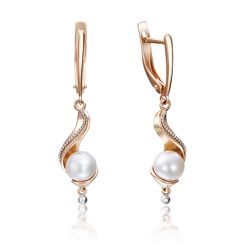 Серьги с английским замком из красного золота с жемчугом культивированным 02-4176-00-301-1110-31